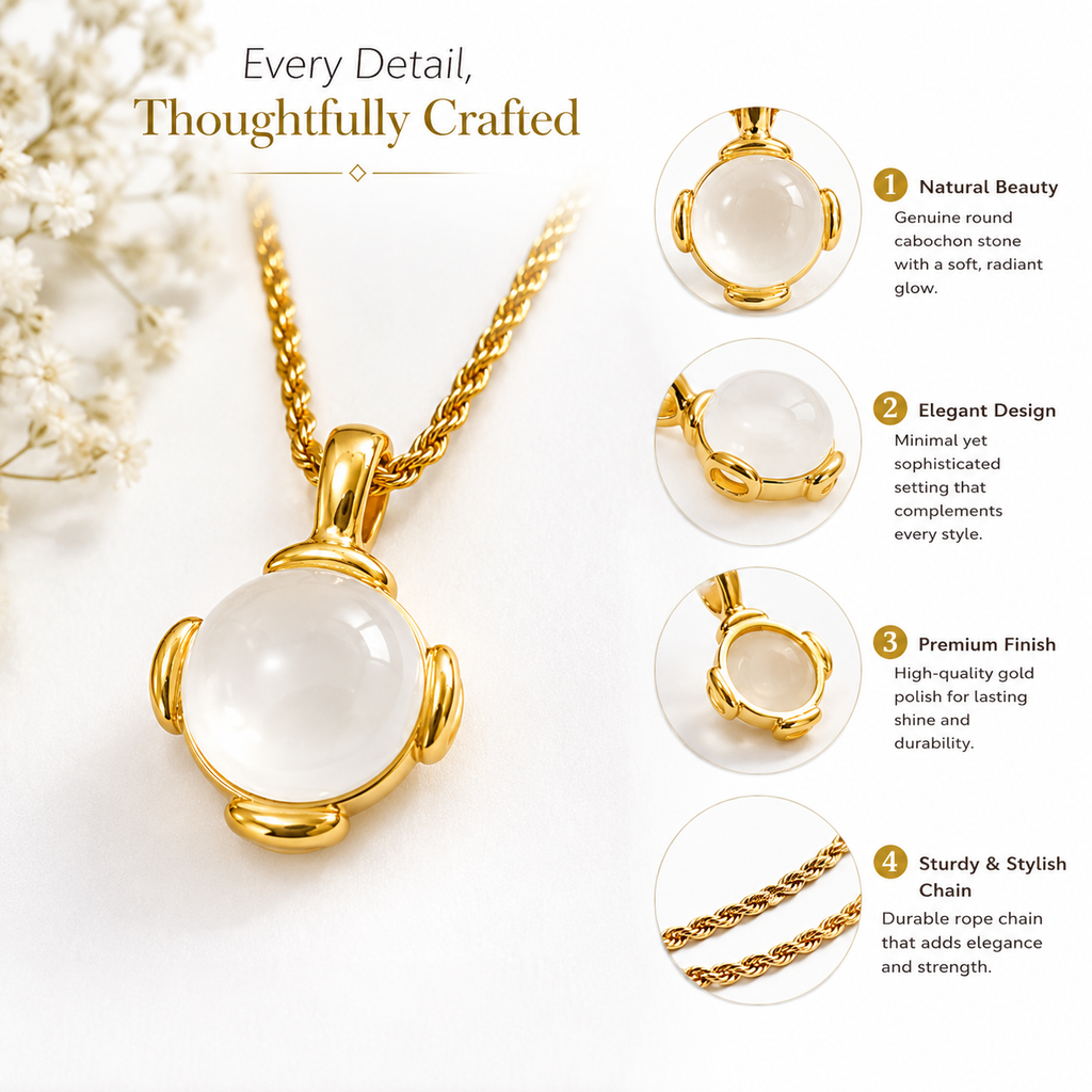 White Stone Gold-Tone Pendant Necklace for Women