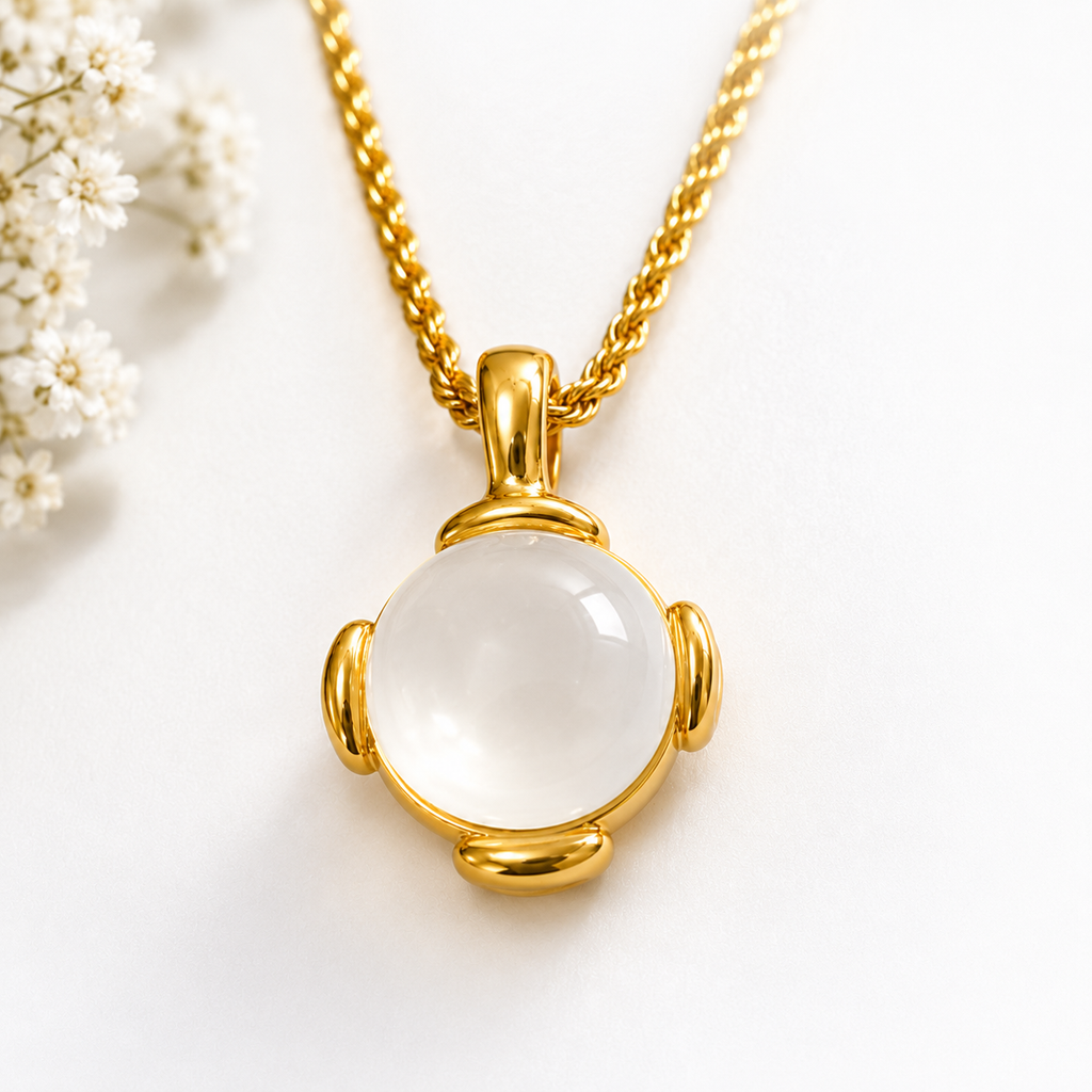White Stone Gold-Tone Pendant Necklace for Women