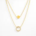 Double Layer Gold-Tone Circle Pendant Necklace for Women