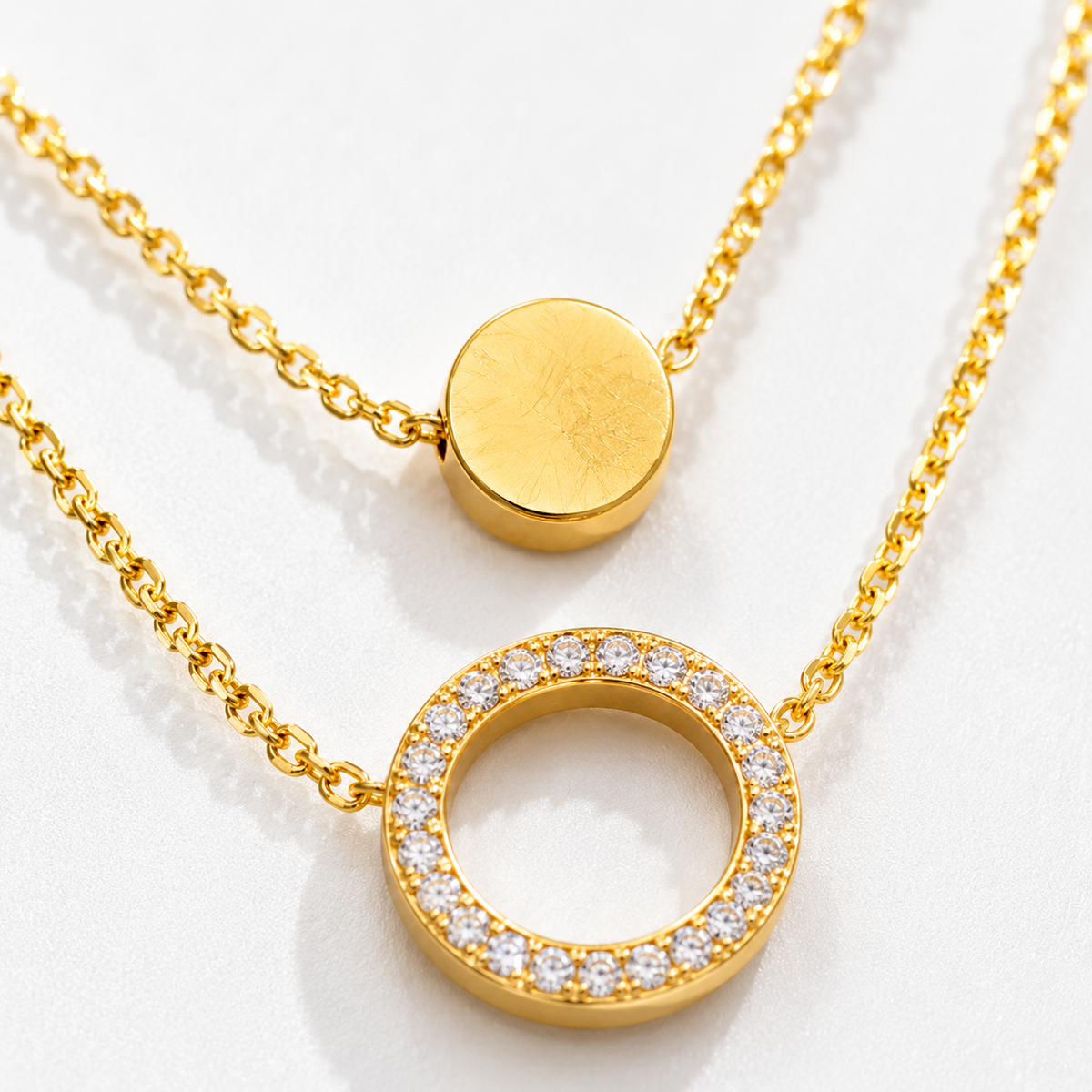 Double Layer Gold-Tone Circle Pendant Necklace for Women