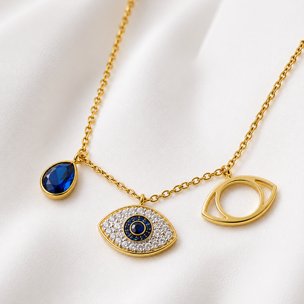 Blue Evil Eye Gold-Tone Pendant Necklace for Women