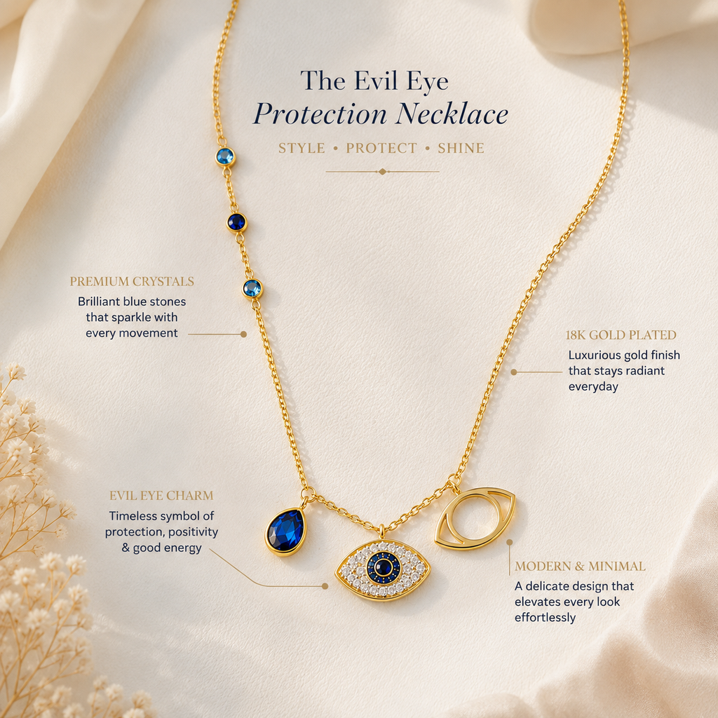 Blue Evil Eye Gold-Tone Pendant Necklace for Women