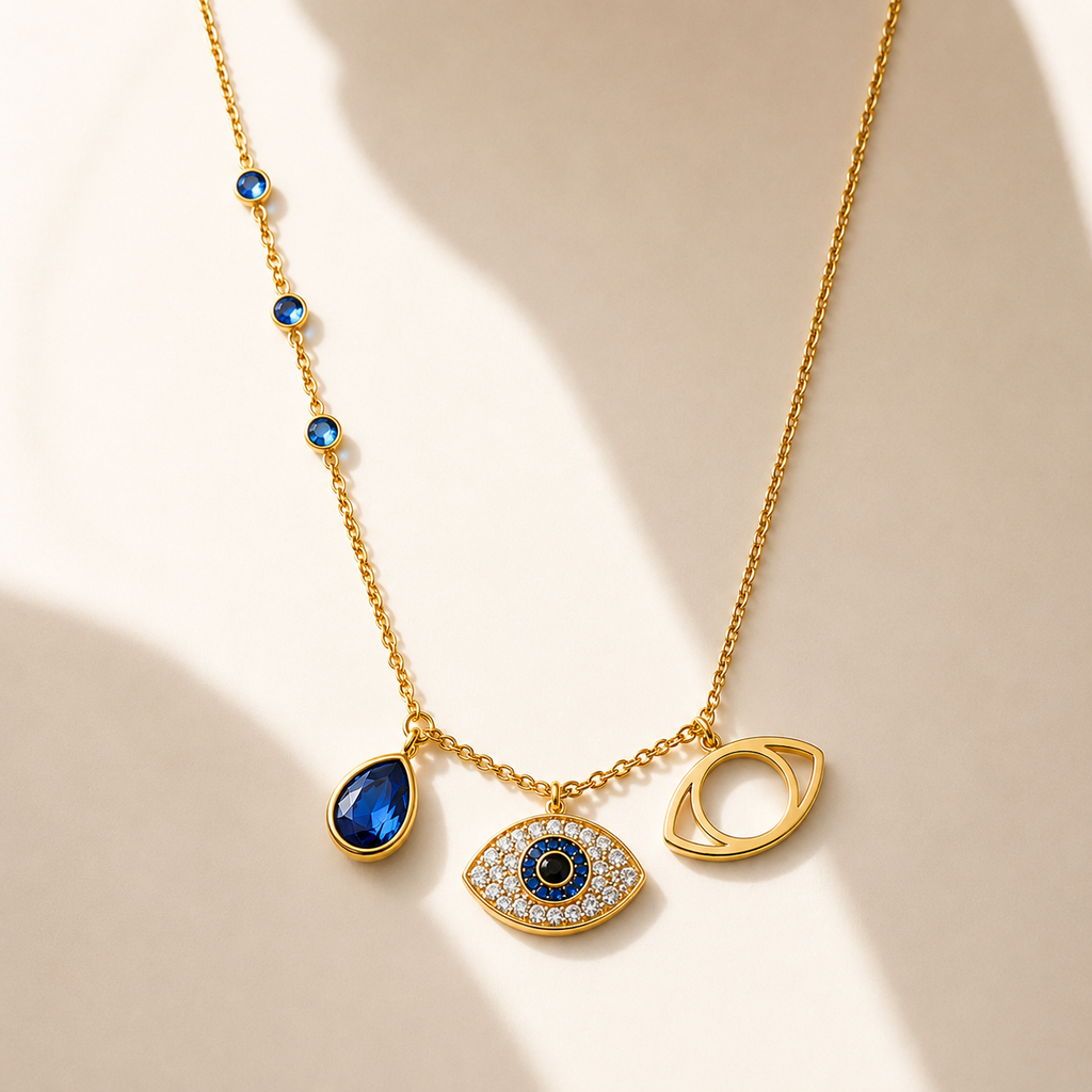 Blue Evil Eye Gold-Tone Pendant Necklace for Women