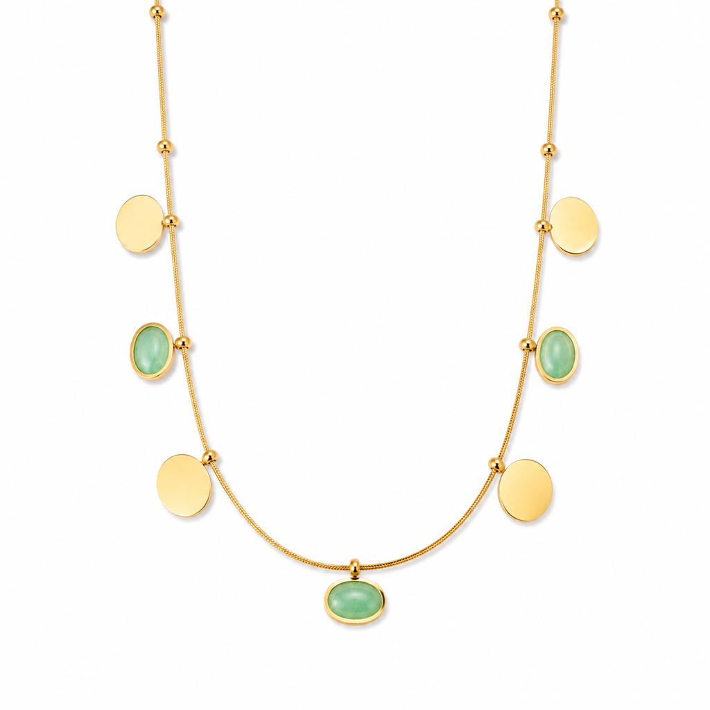 Green Stone Gold-Tone Charm Necklace for Women