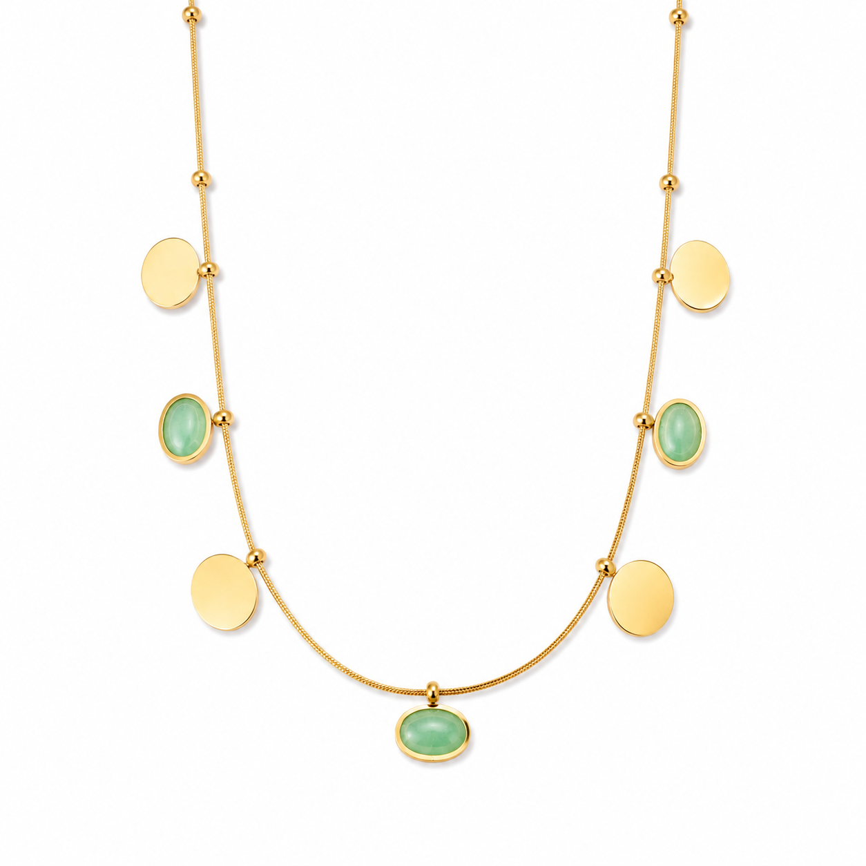 Green Stone Gold-Tone Charm Necklace for Women
