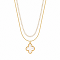 Elegant Gold Clover Pendant Necklace with Crystal Tennis Chain