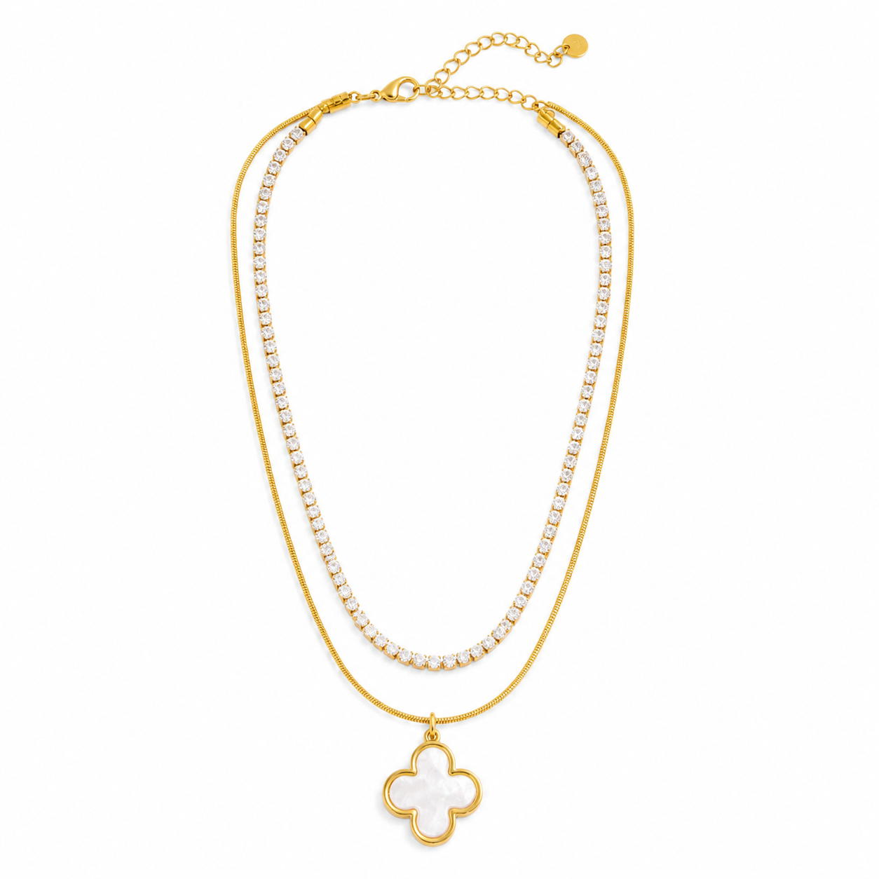 Elegant Gold Clover Pendant Necklace with Crystal Tennis Chain