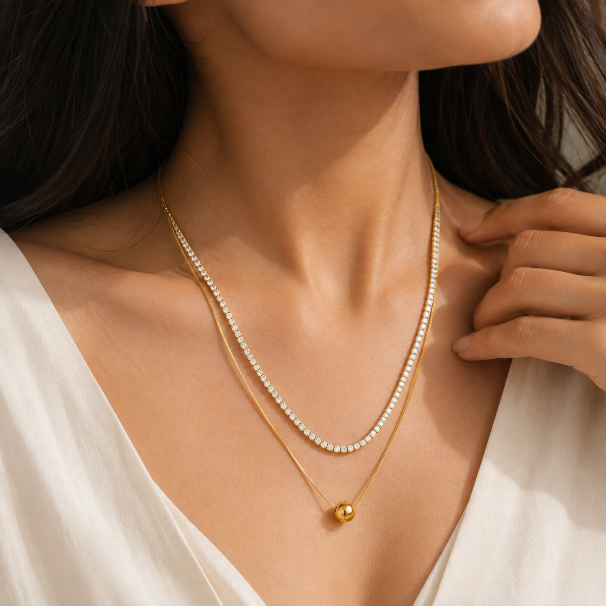 Elegant Gold Double-Layer Crystal Ball Necklace for Women