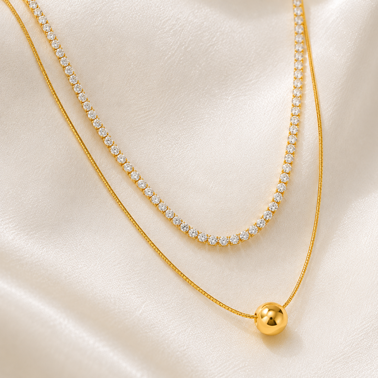 Elegant Gold Double-Layer Crystal Ball Necklace for Women