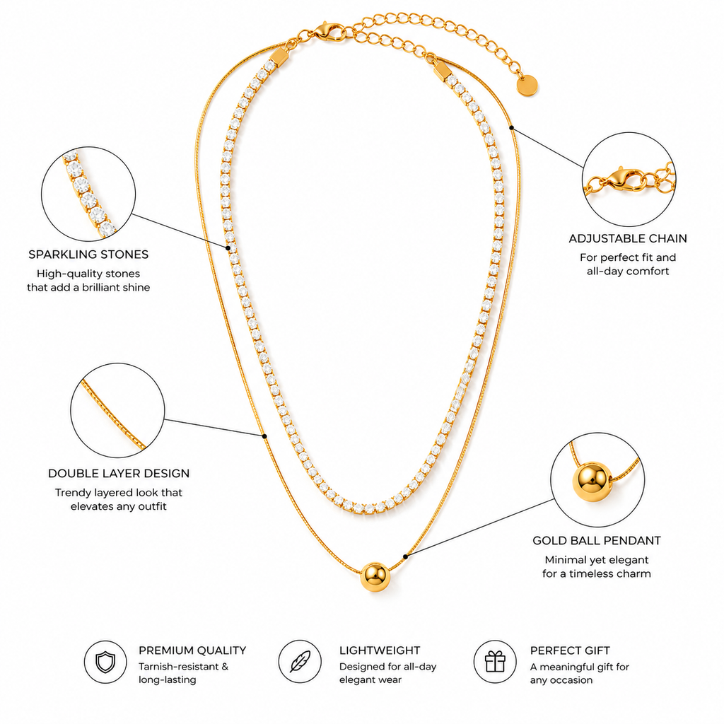 Elegant Gold Double-Layer Crystal Ball Necklace for Women