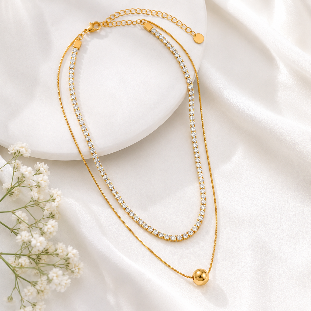 Elegant Gold Double-Layer Crystal Ball Necklace for Women