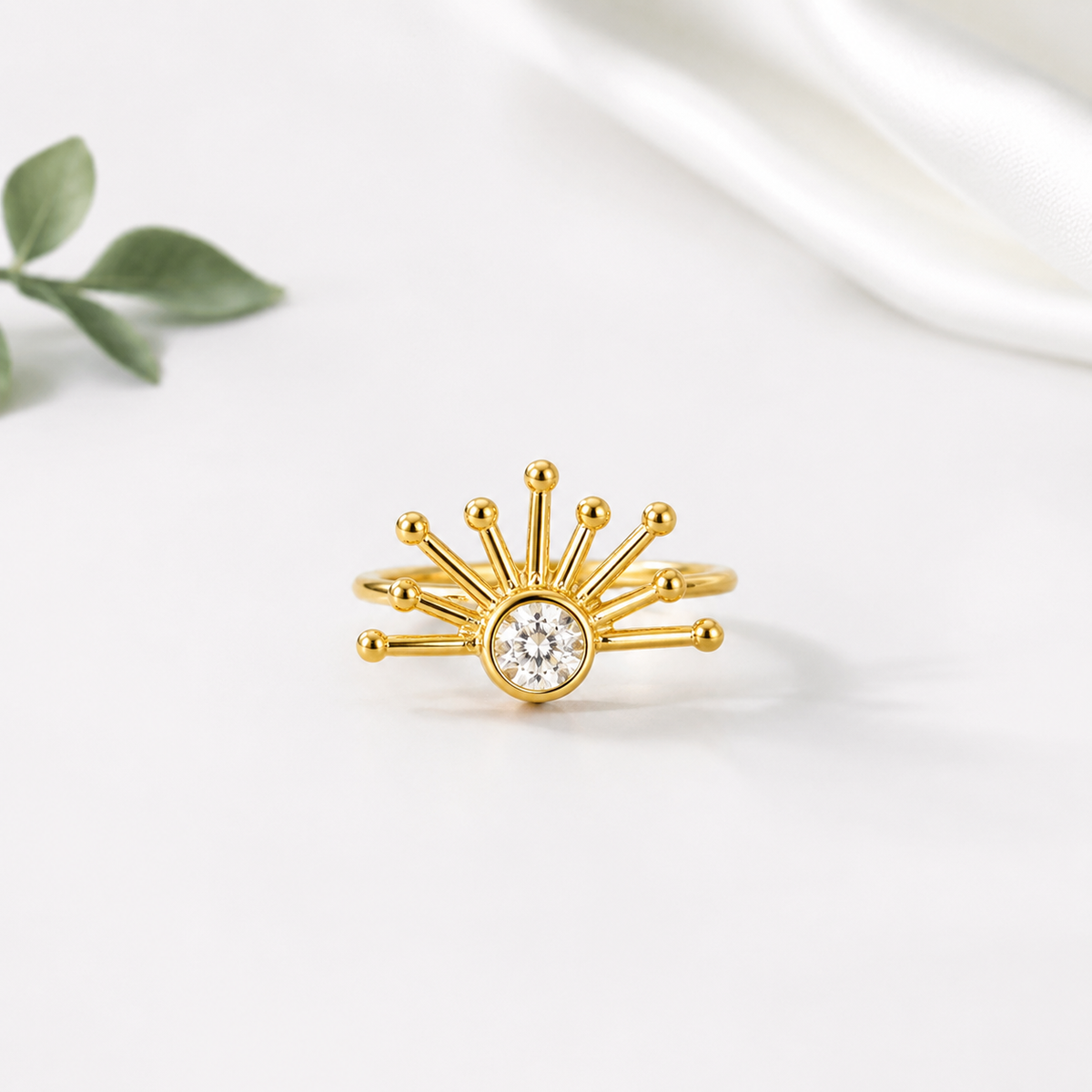 Gold Sunburst Crystal Ring for Women