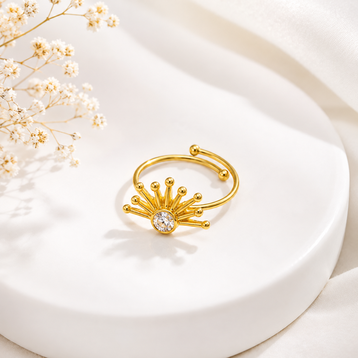 Gold Sunburst Crystal Ring for Women