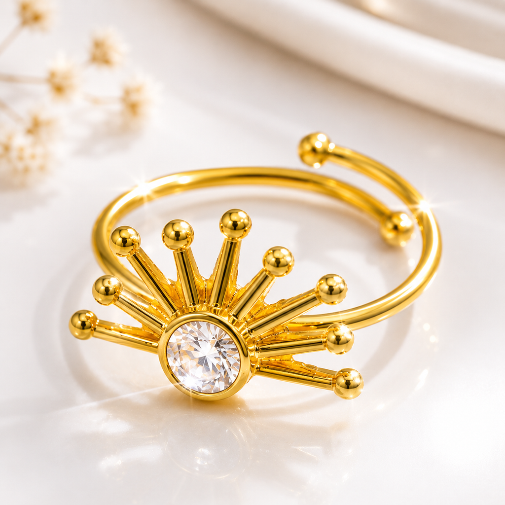 Gold Sunburst Crystal Ring for Women