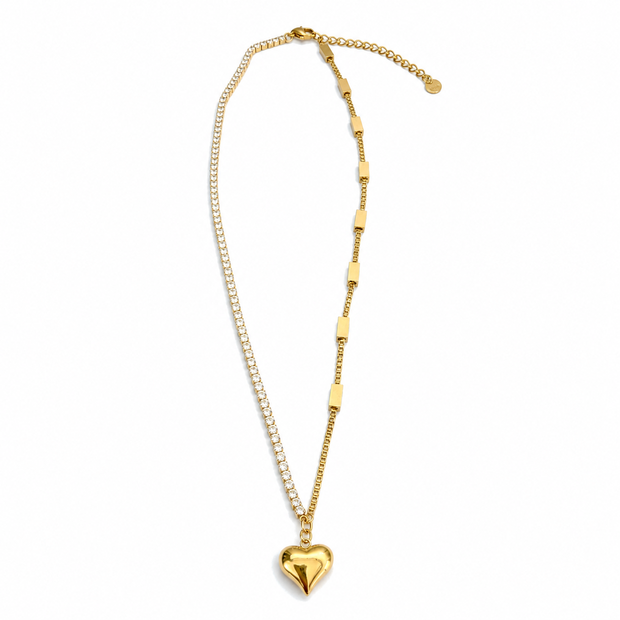 Gold Heart Crystal Tennis Chain Necklace for Women