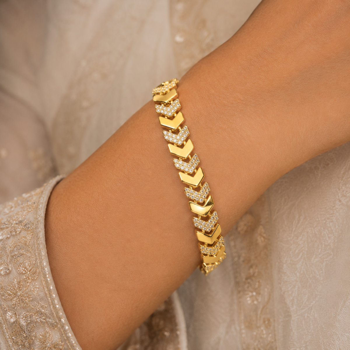 Gold Chevron Crystal Link Bracelet for Women