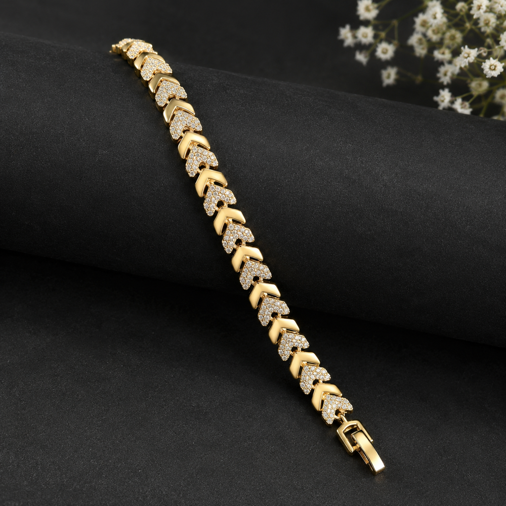 Gold Chevron Crystal Link Bracelet for Women