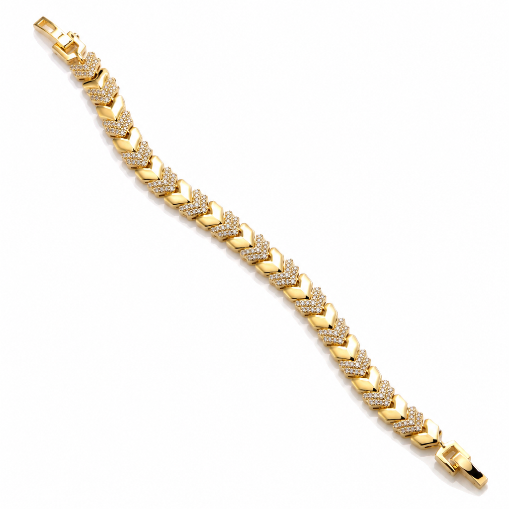 Gold Chevron Crystal Link Bracelet for Women
