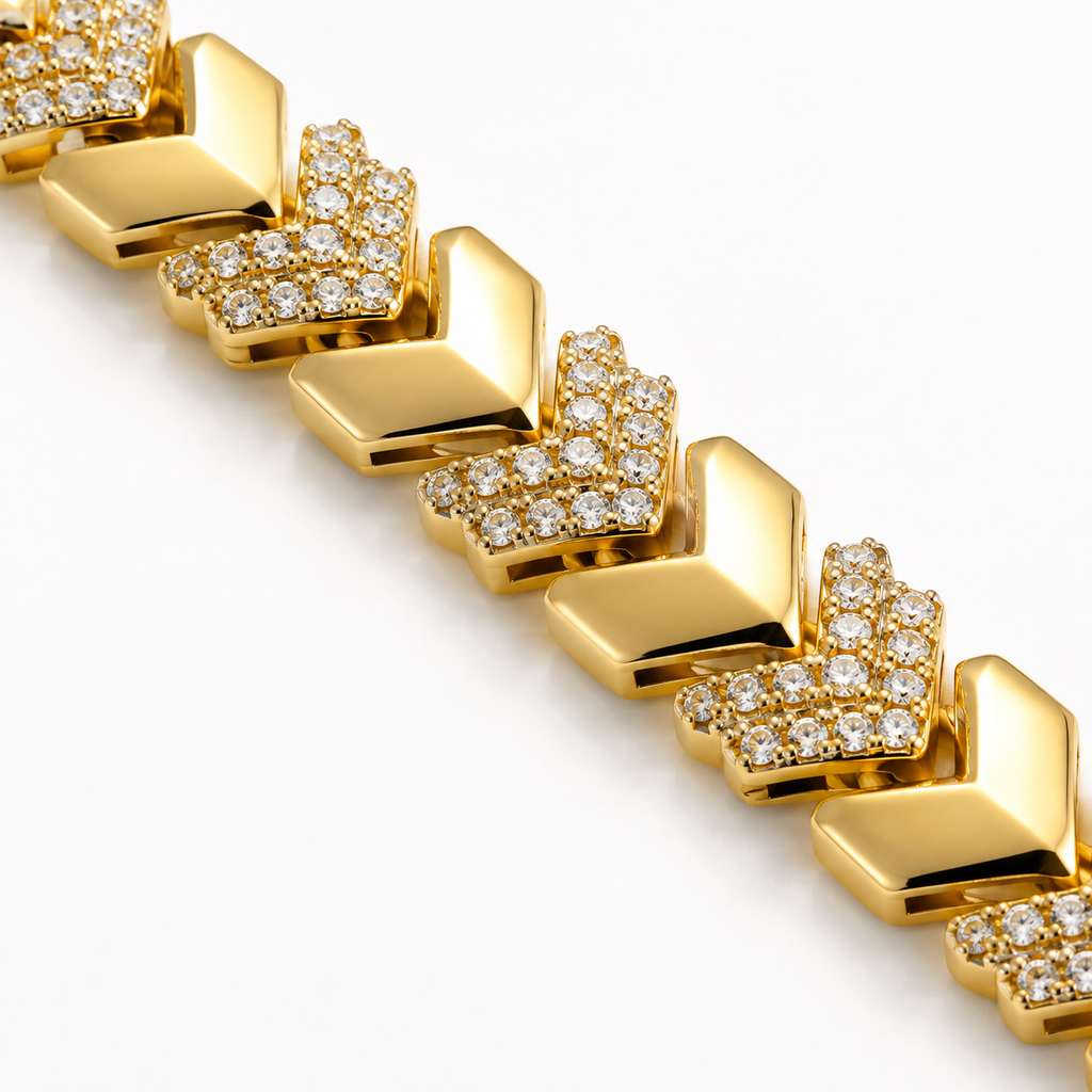 Gold Chevron Crystal Link Bracelet for Women
