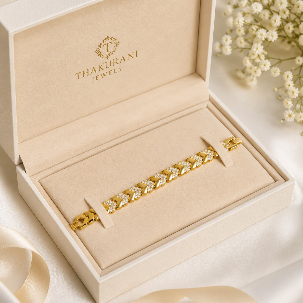 Gold Chevron Crystal Link Bracelet for Women