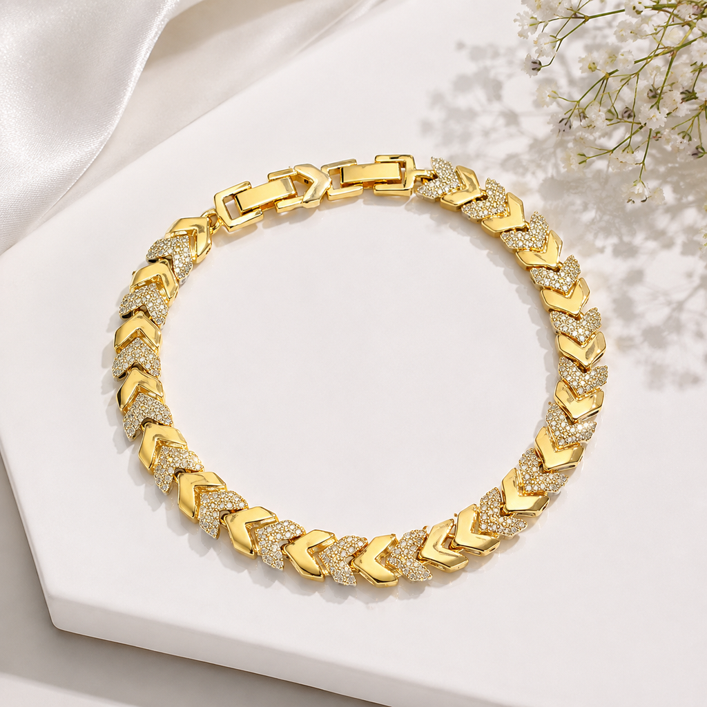 Gold Chevron Crystal Link Bracelet for Women