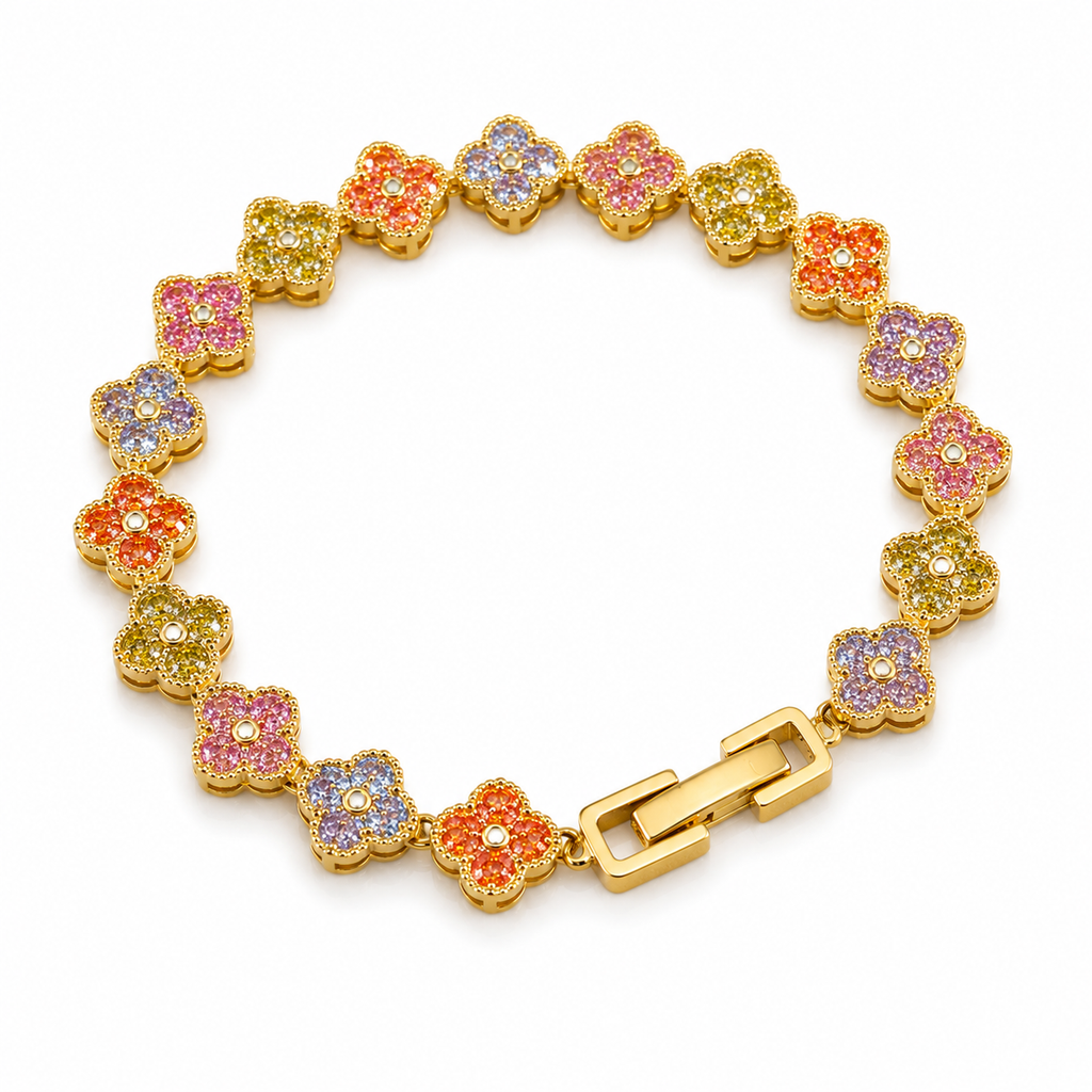 Multicolor Floral Crystal Gold Bracelet for Women
