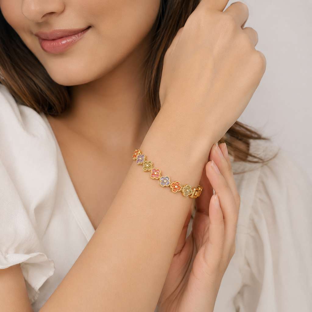 Multicolor Floral Crystal Gold Bracelet for Women