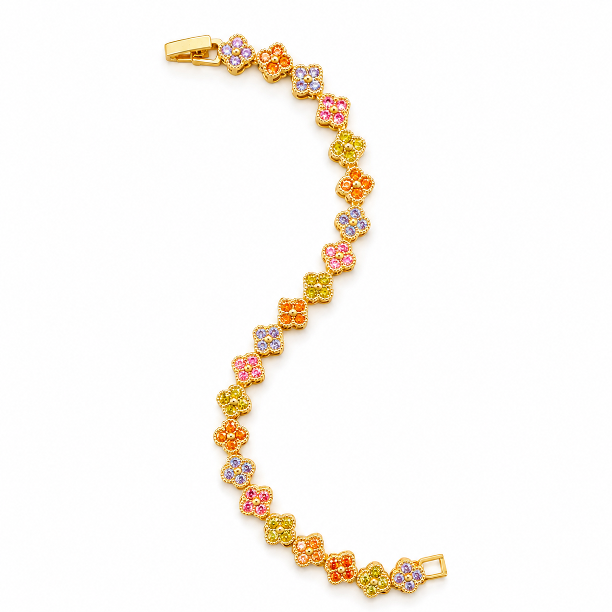 Multicolor Floral Crystal Gold Bracelet for Women