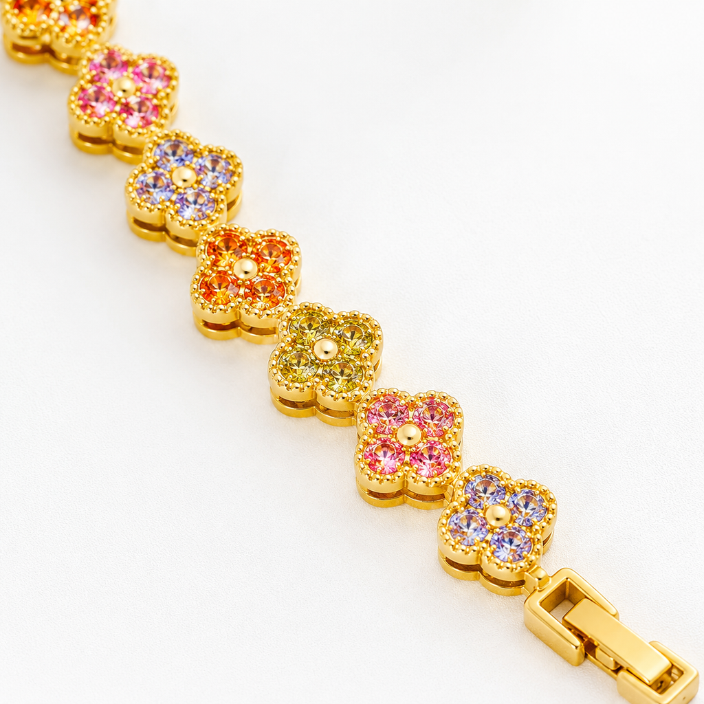 Multicolor Floral Crystal Gold Bracelet for Women