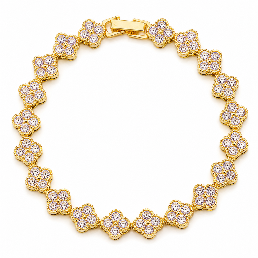Gold Floral Crystal Link Bracelet for Women