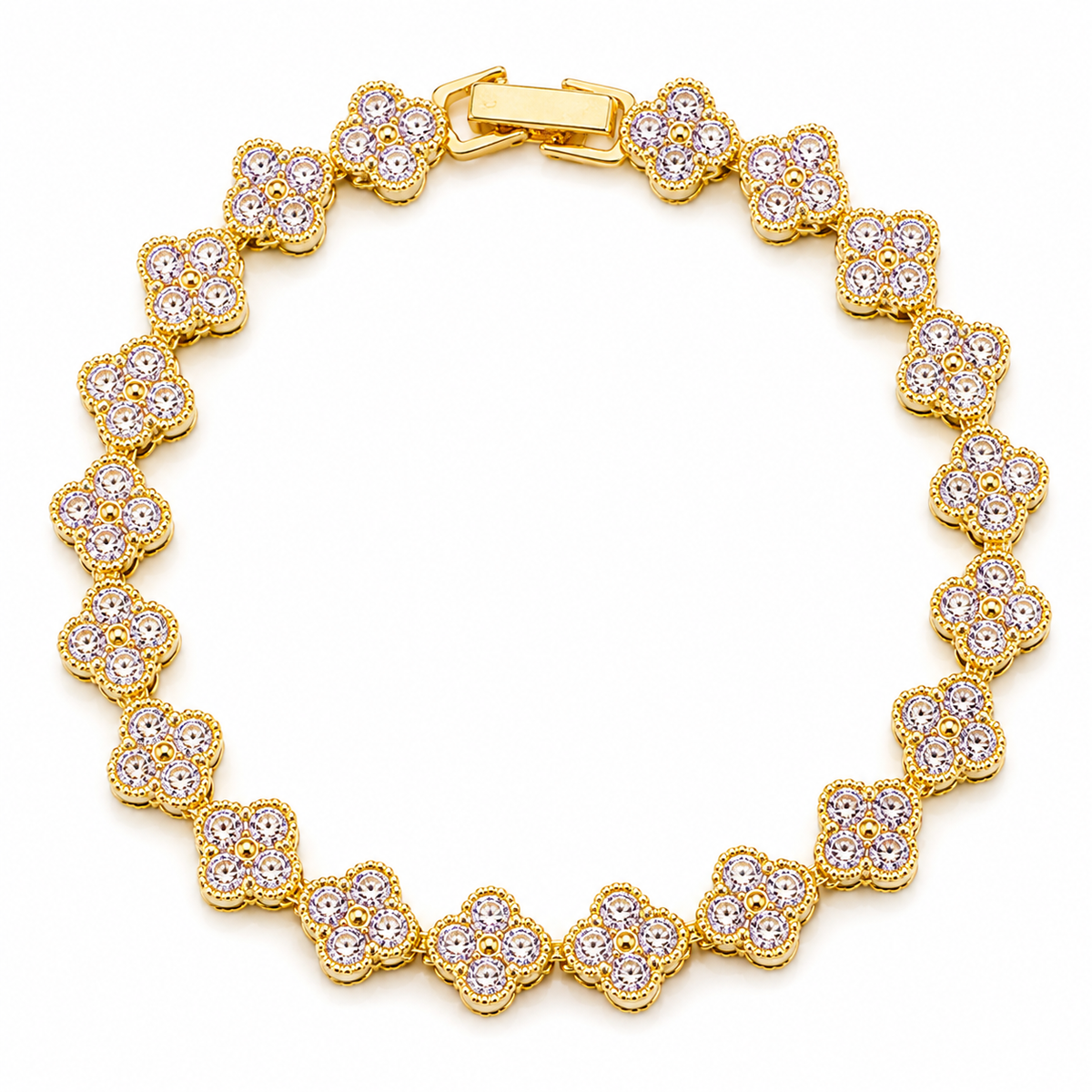 Gold Floral Crystal Link Bracelet for Women