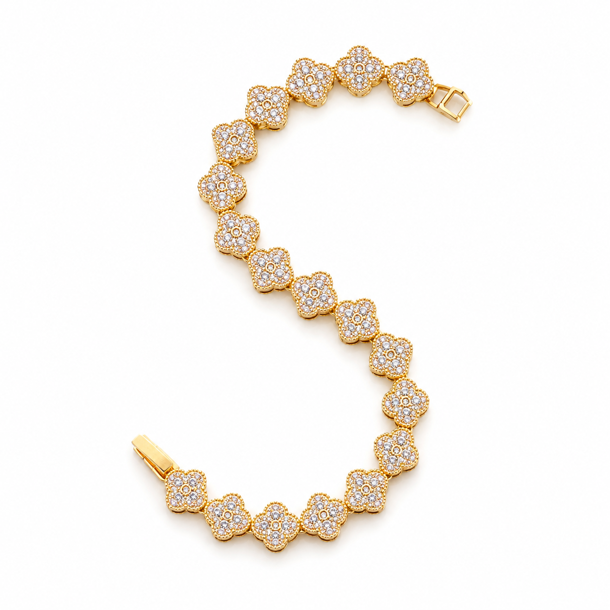 Gold Floral Crystal Link Bracelet for Women