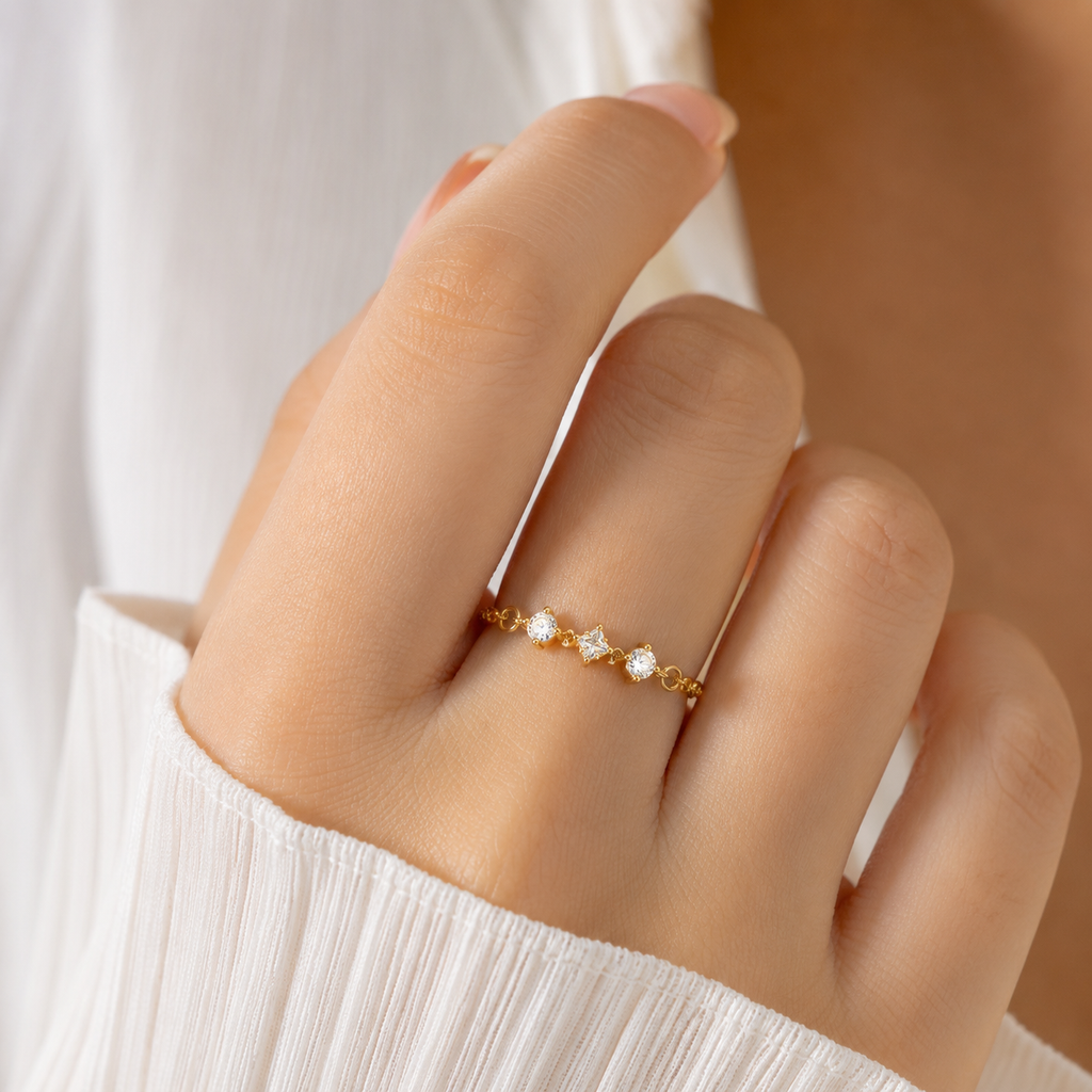 Gold Triple Crystal Ring for Women