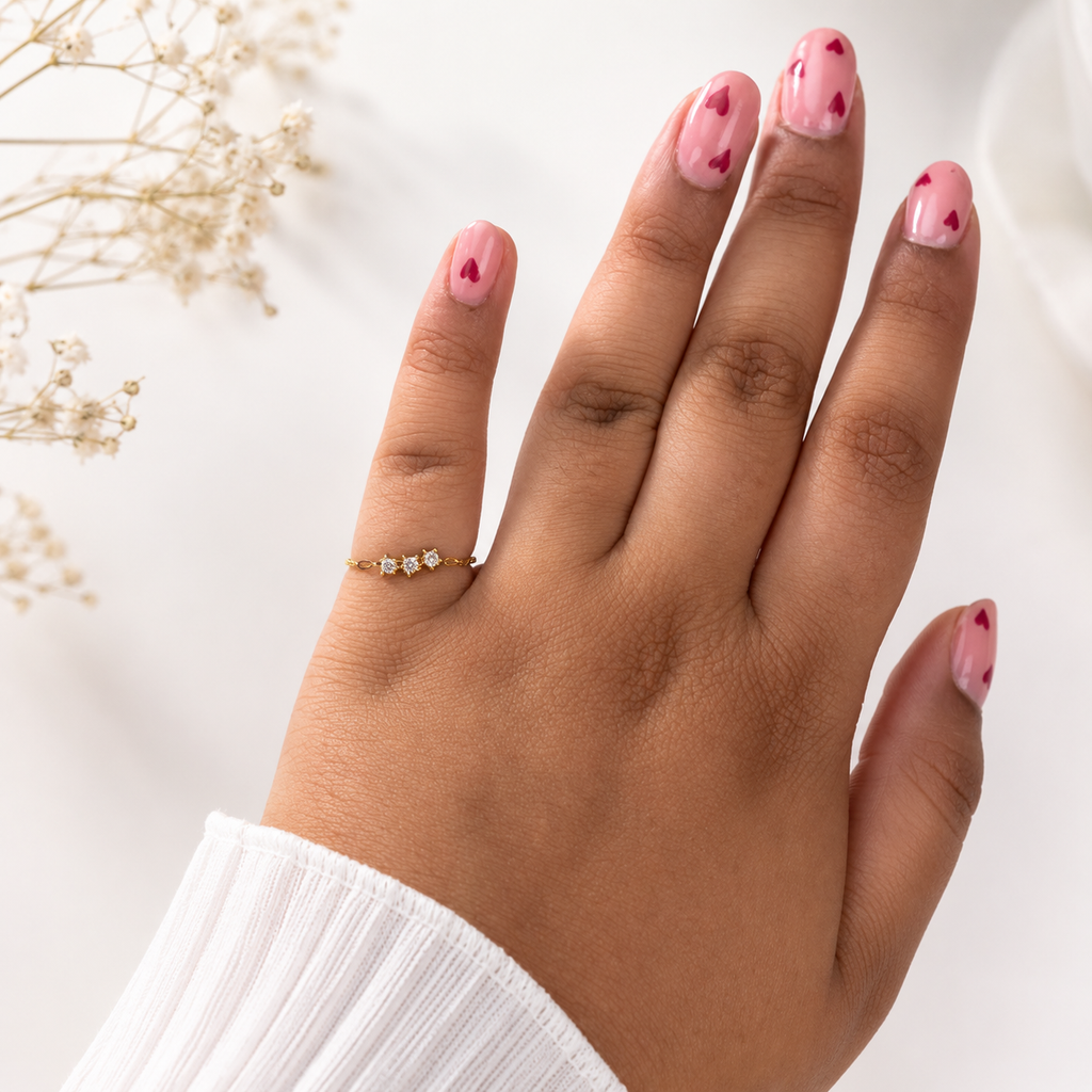 Gold Triple Crystal Ring for Women
