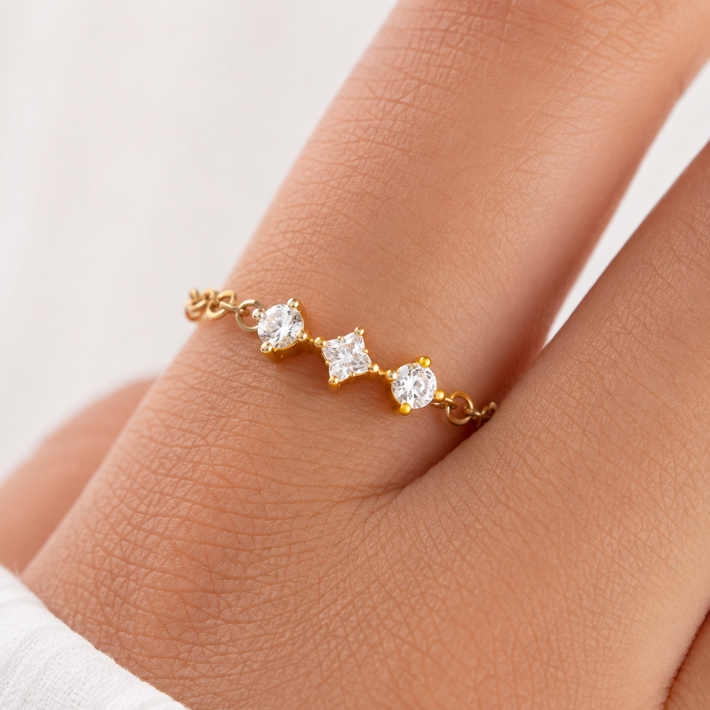 Gold Triple Crystal Ring for Women
