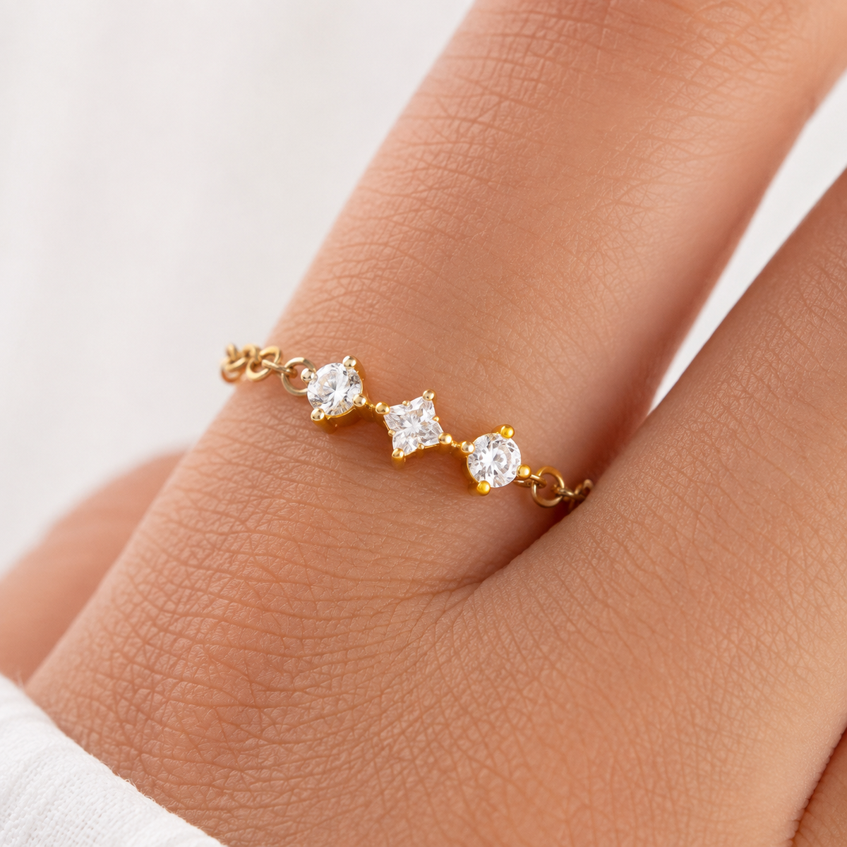 Gold Triple Crystal Ring for Women