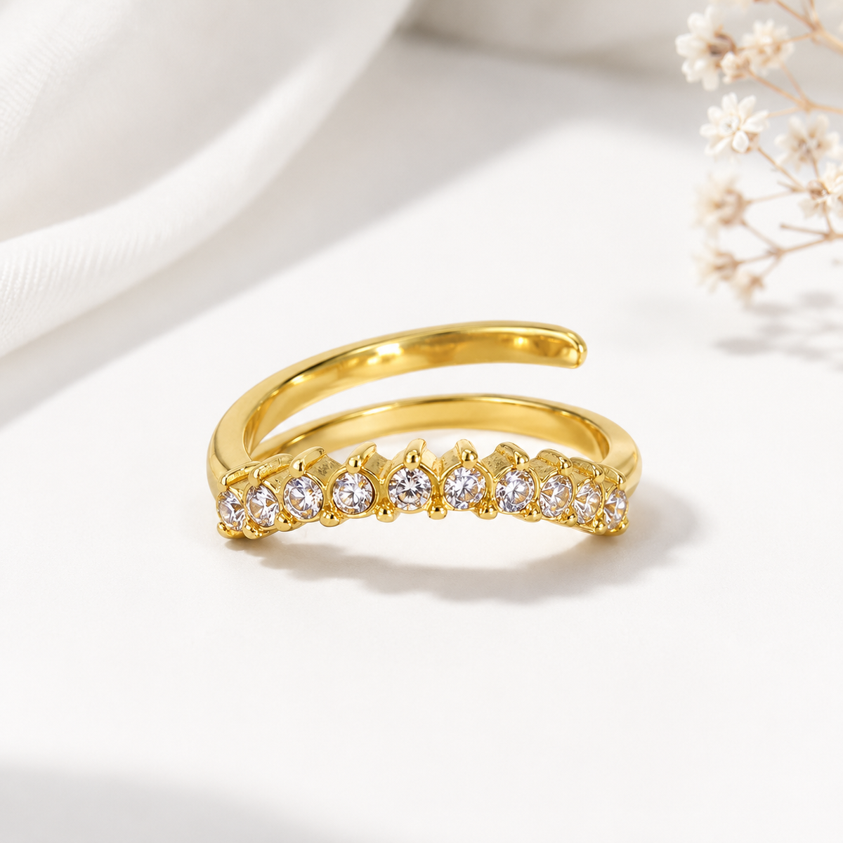 Gold Open Cuff Crystal Ring for Women