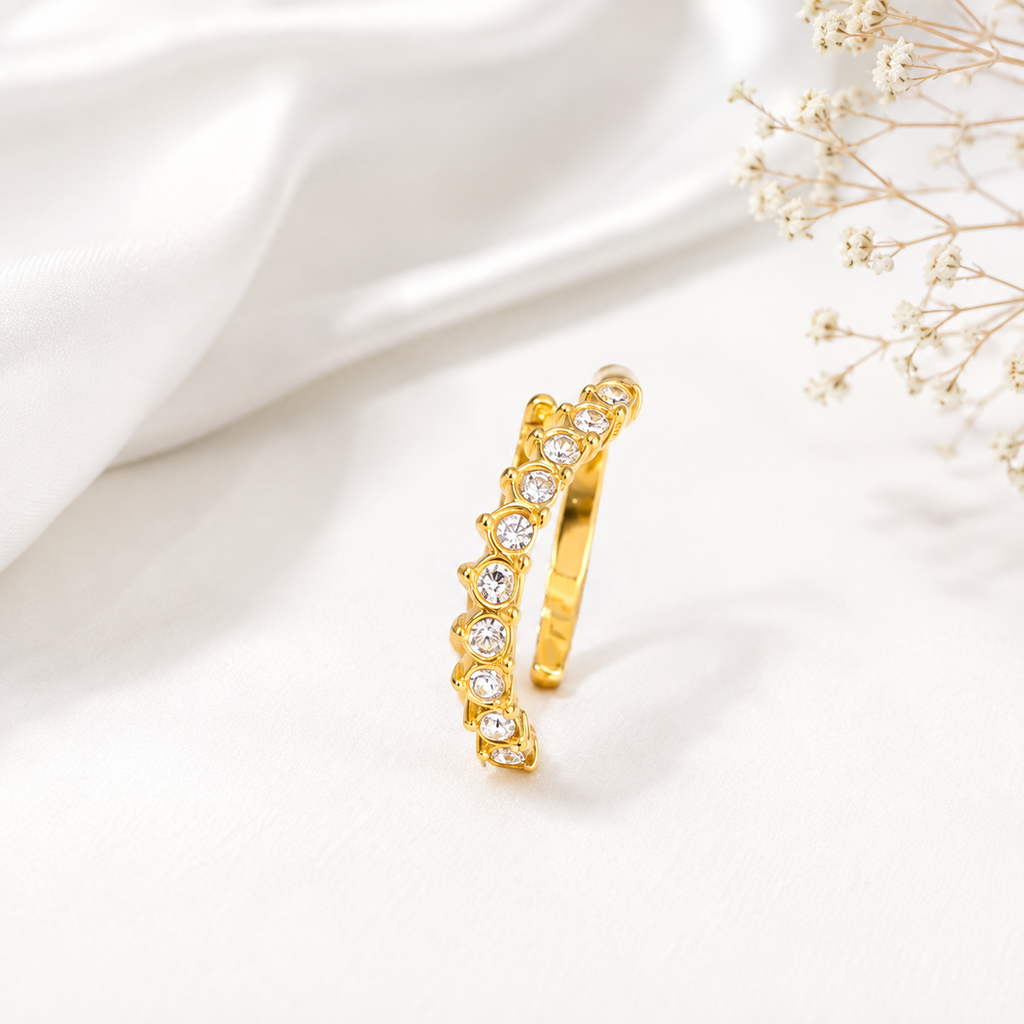 Gold Open Cuff Crystal Ring for Women