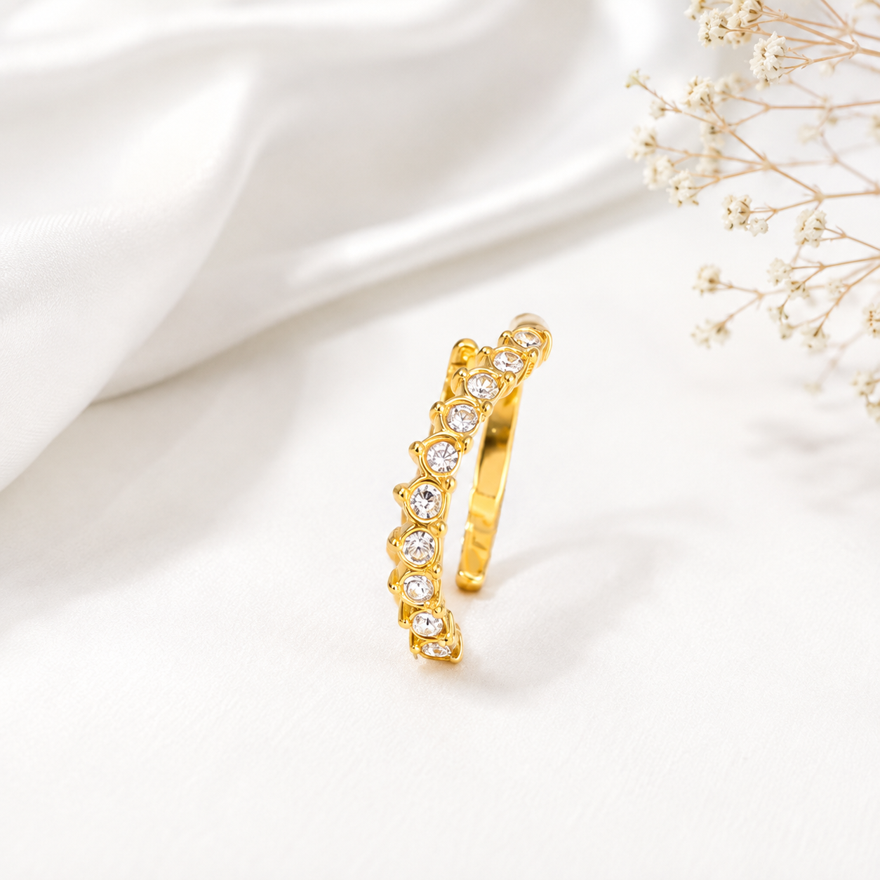 Gold Open Cuff Crystal Ring for Women