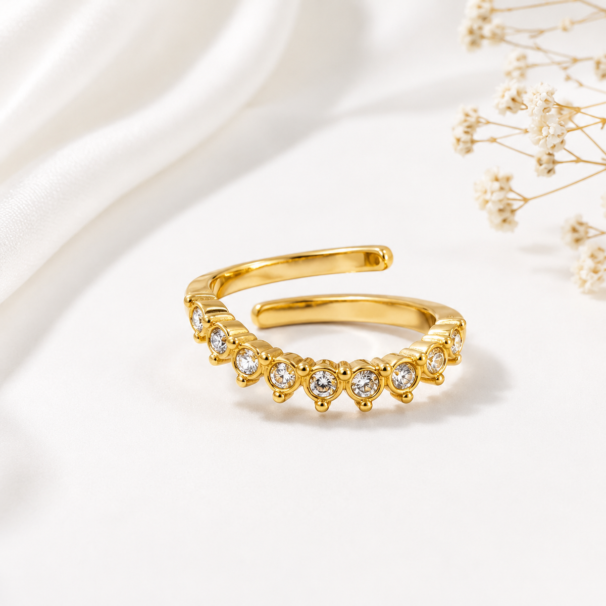 Gold Open Cuff Crystal Ring for Women