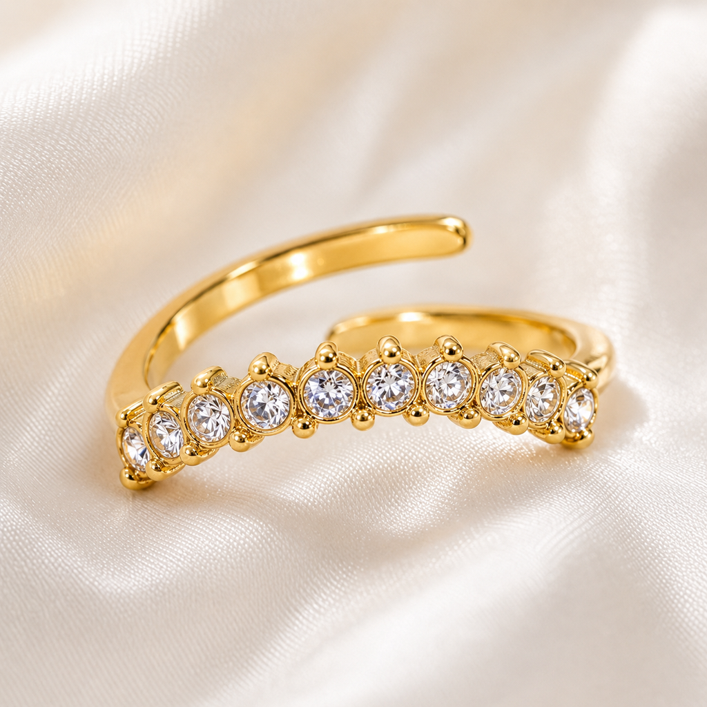 Gold Open Cuff Crystal Ring for Women