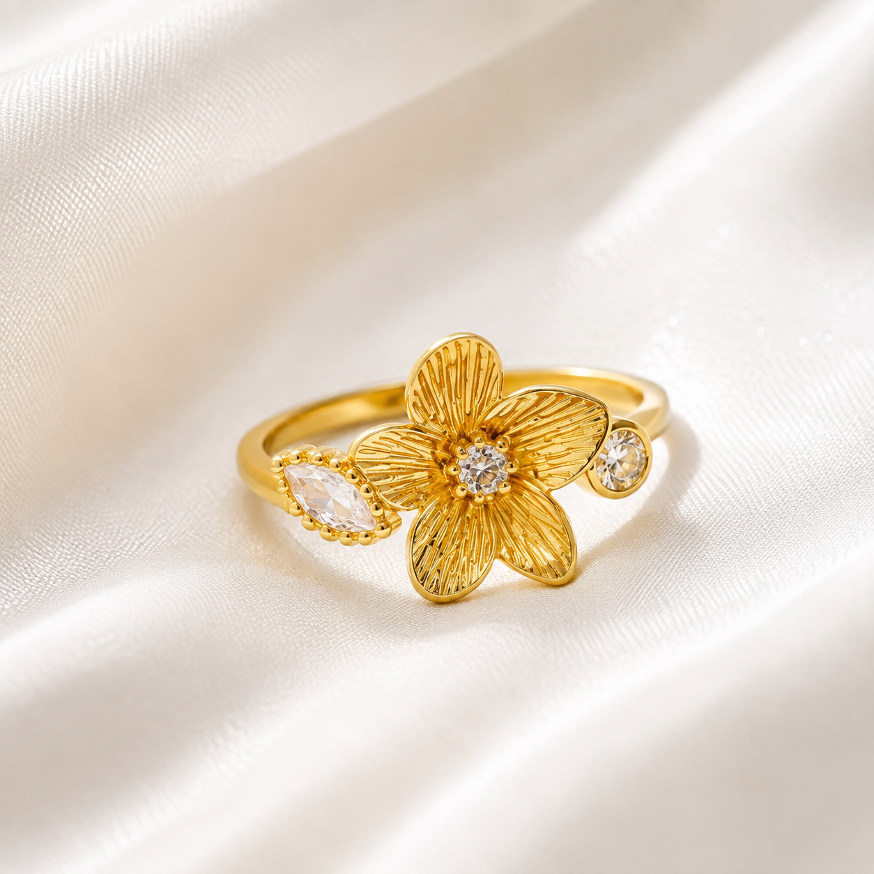 Golden Bloom Crystal Ring