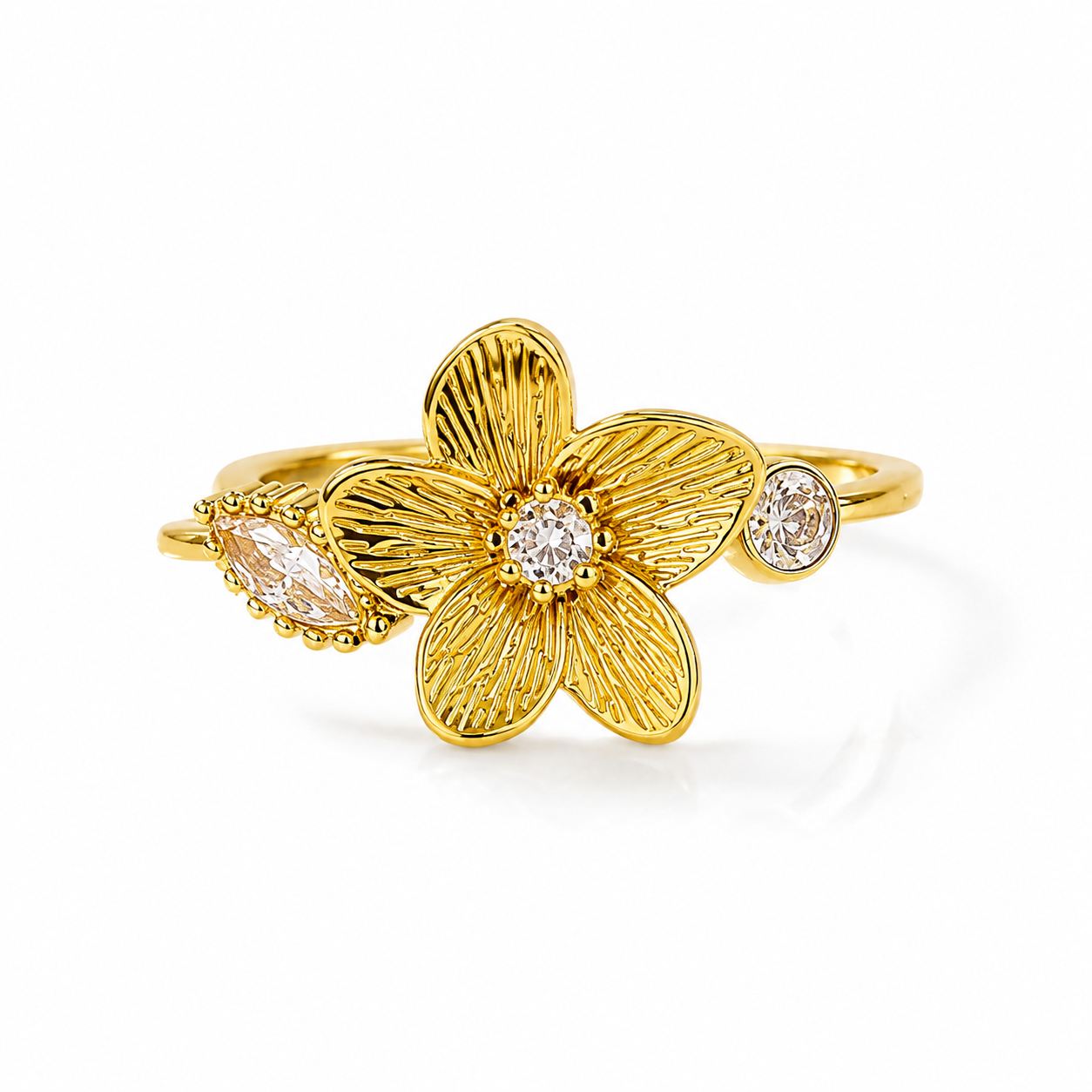 Golden Bloom Crystal Ring