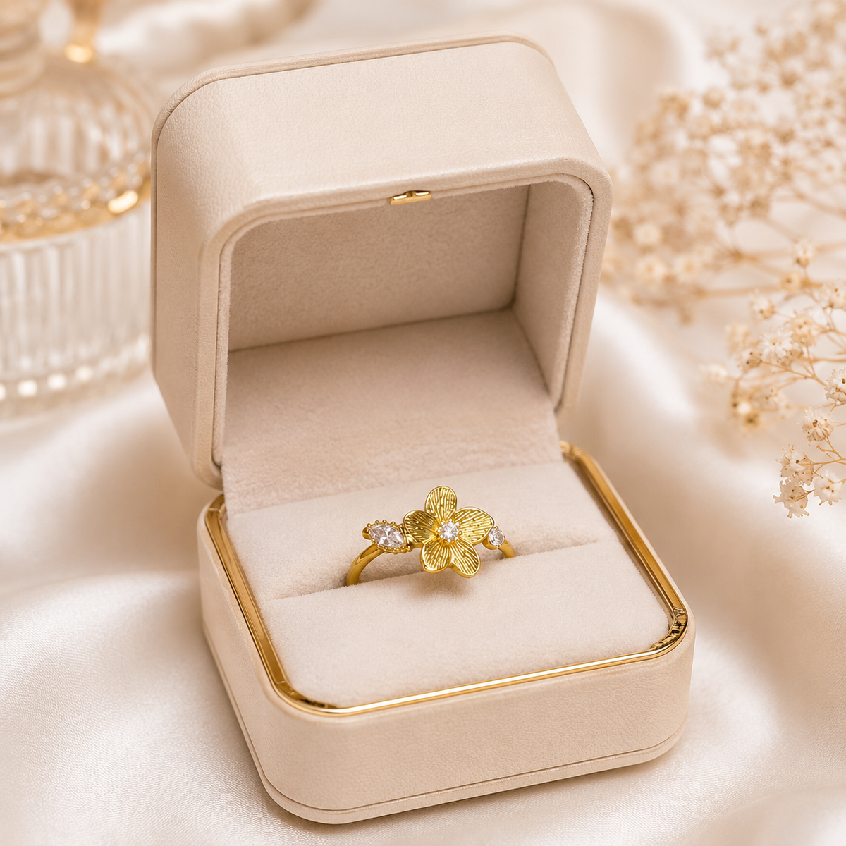 Golden Bloom Crystal Ring