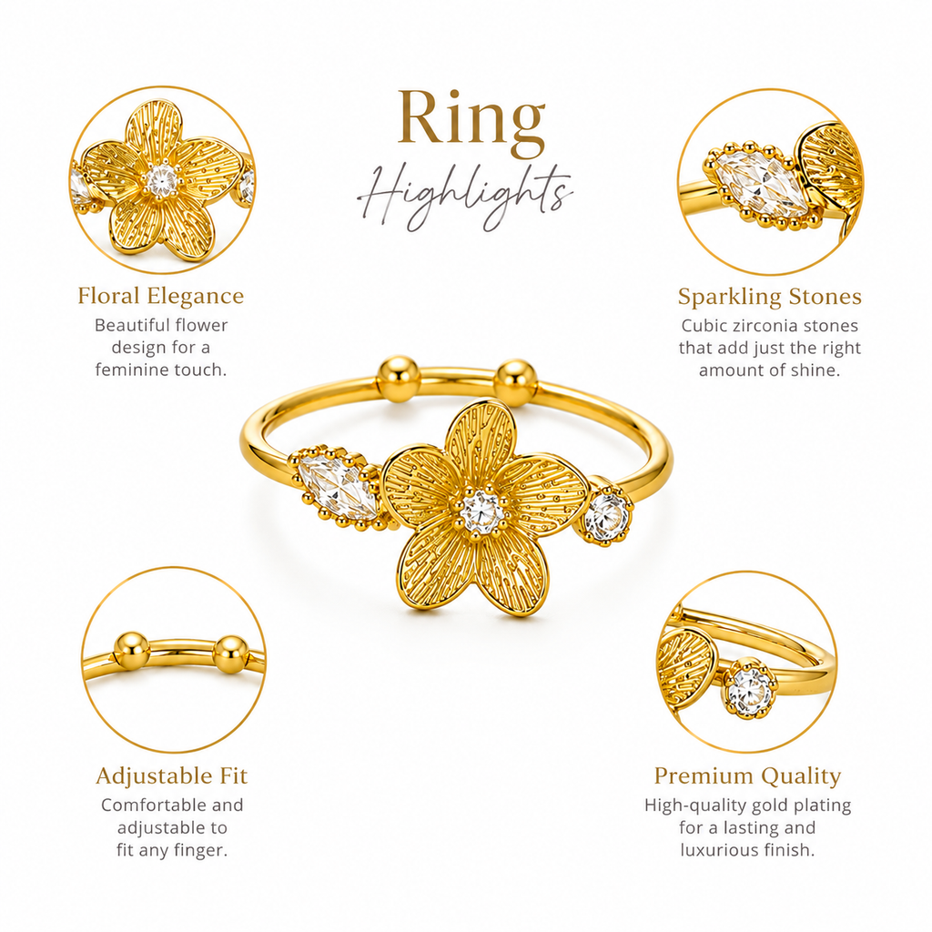 Golden Bloom Crystal Ring
