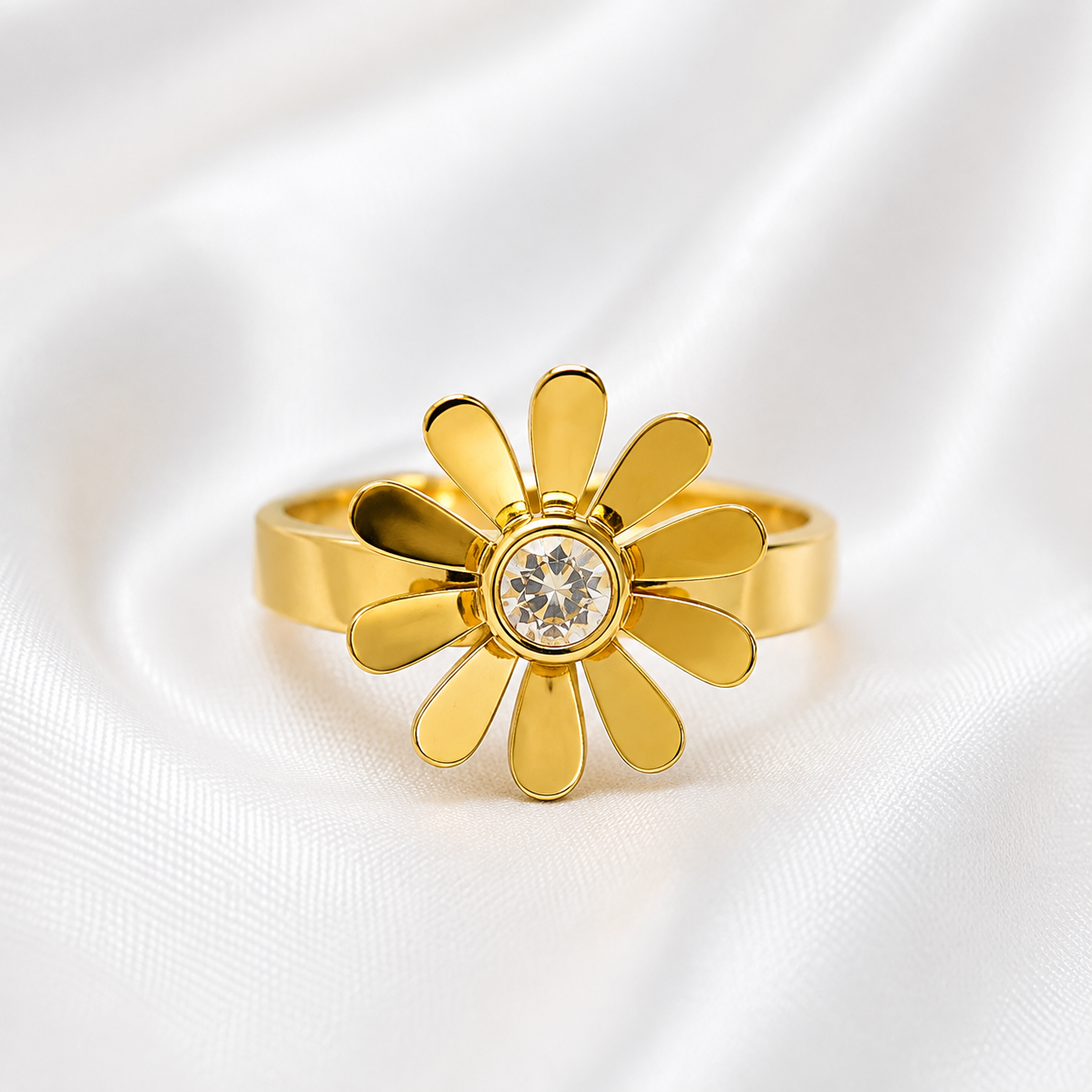 Floral Gold Plated Statement Ring with Crystal Stone for Women