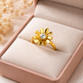 Floral Gold Plated Statement Ring with Crystal Stone for Women