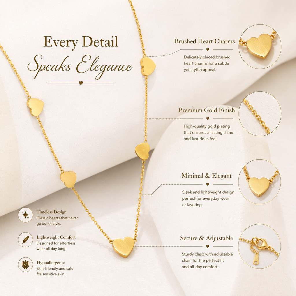 Dainty Heart Link Gold Necklace