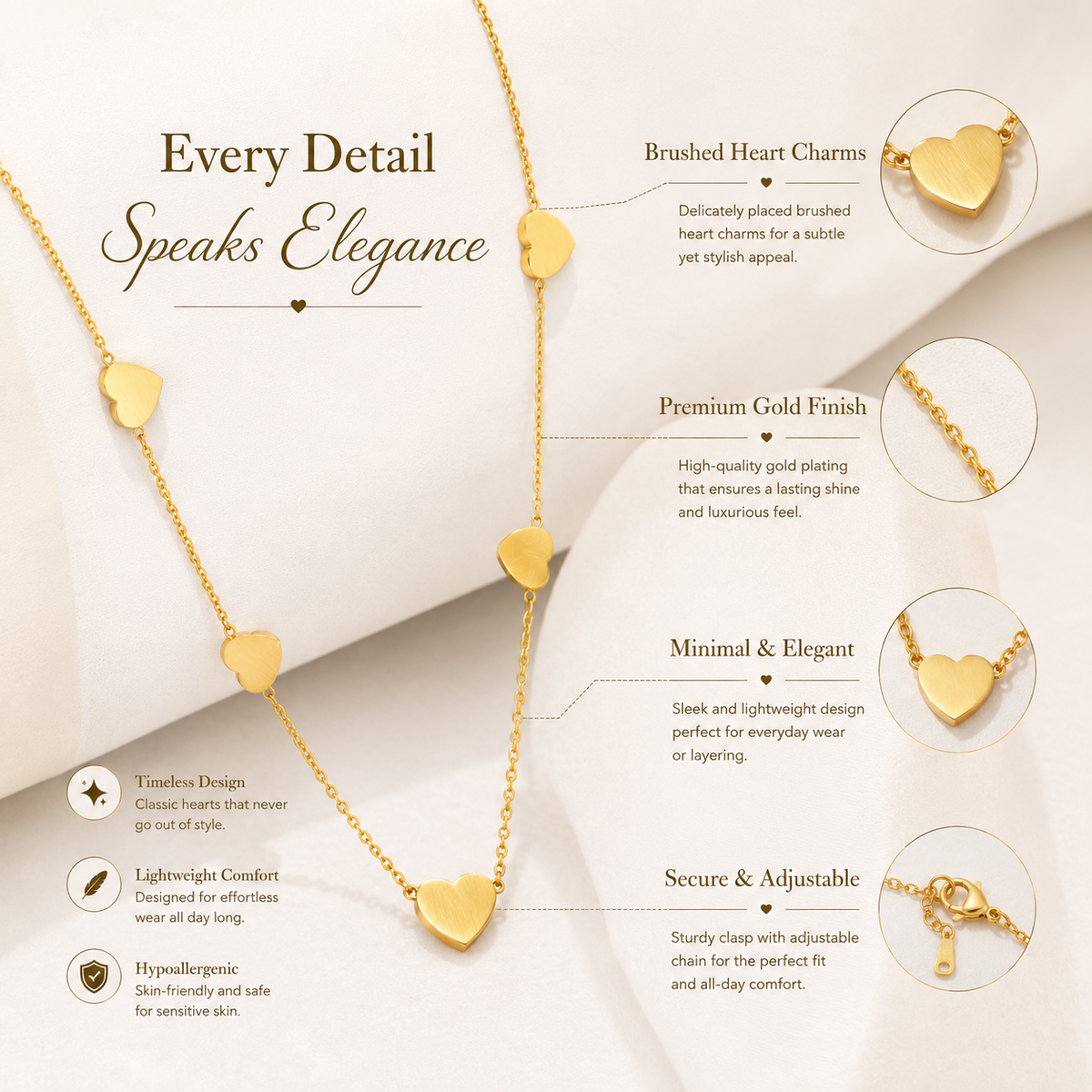 Dainty Heart Link Gold Necklace