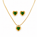 Luxury Green Heart Pendant Necklace & Earrings Set for Women | Gold-Plated Jewelry Combo